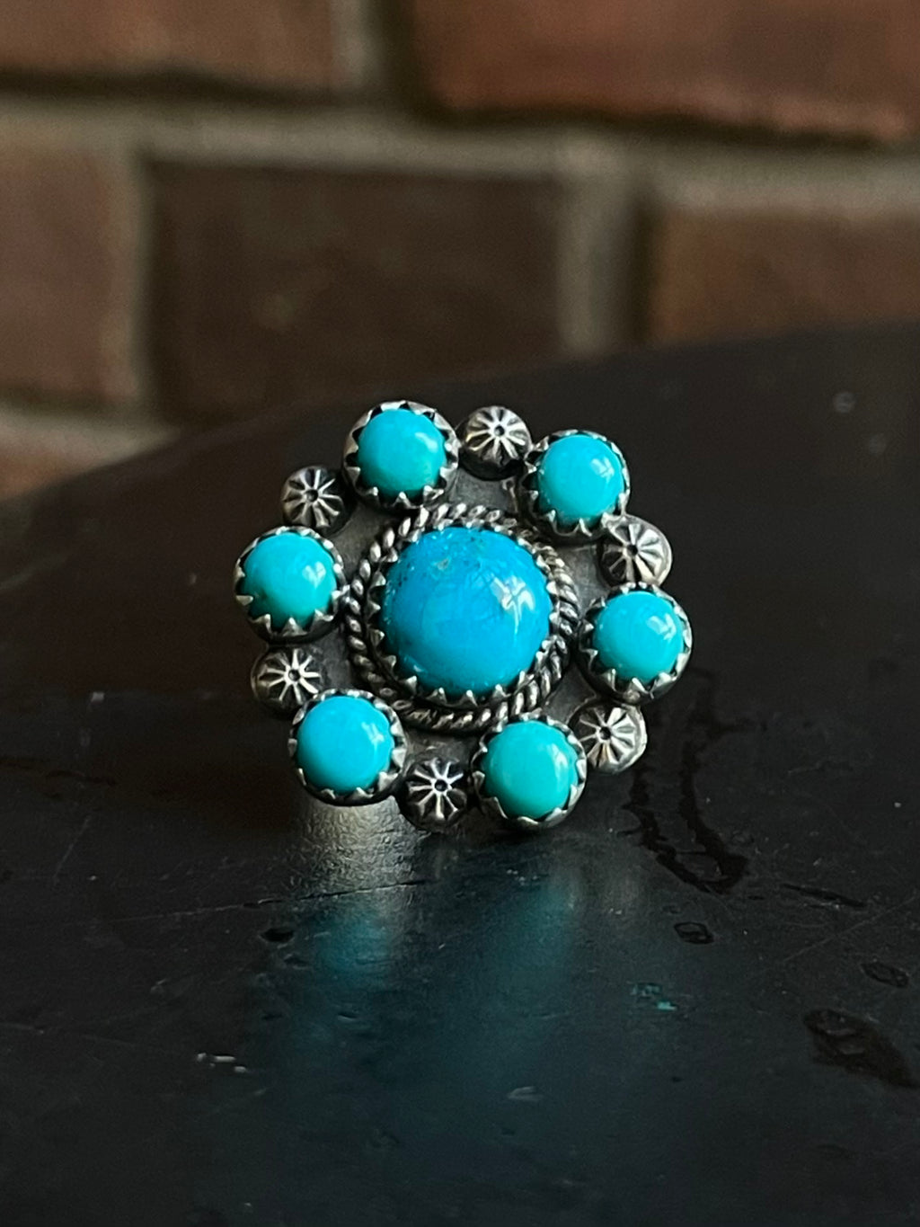 Kingman Turquoise Flower Cluster Ring Size 7 | 925 Sterling Silver G578