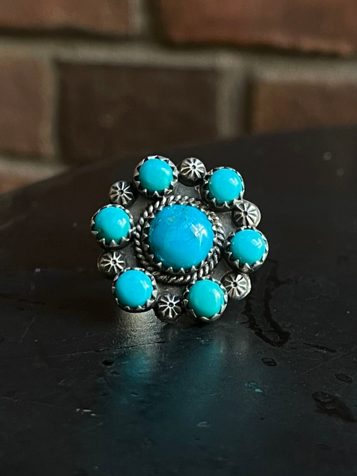 Kingman Turquoise Flower Cluster Ring Size 7 | 925 Sterling Silver G578