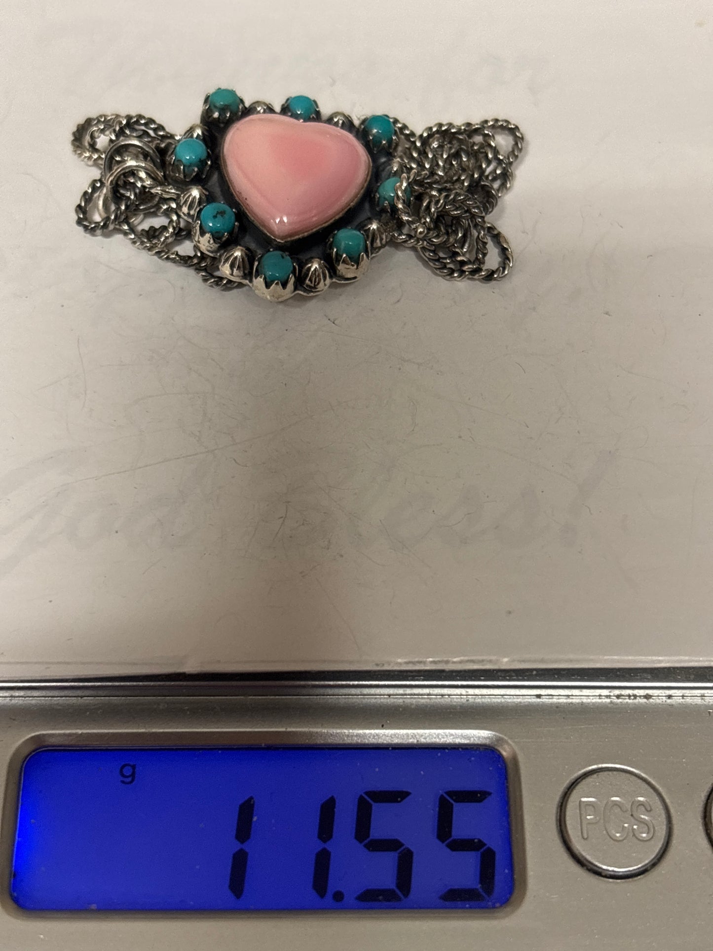 Pink Conch Heart Kingman Turquoise Link Bracelet | 925 Sterling Silver E104