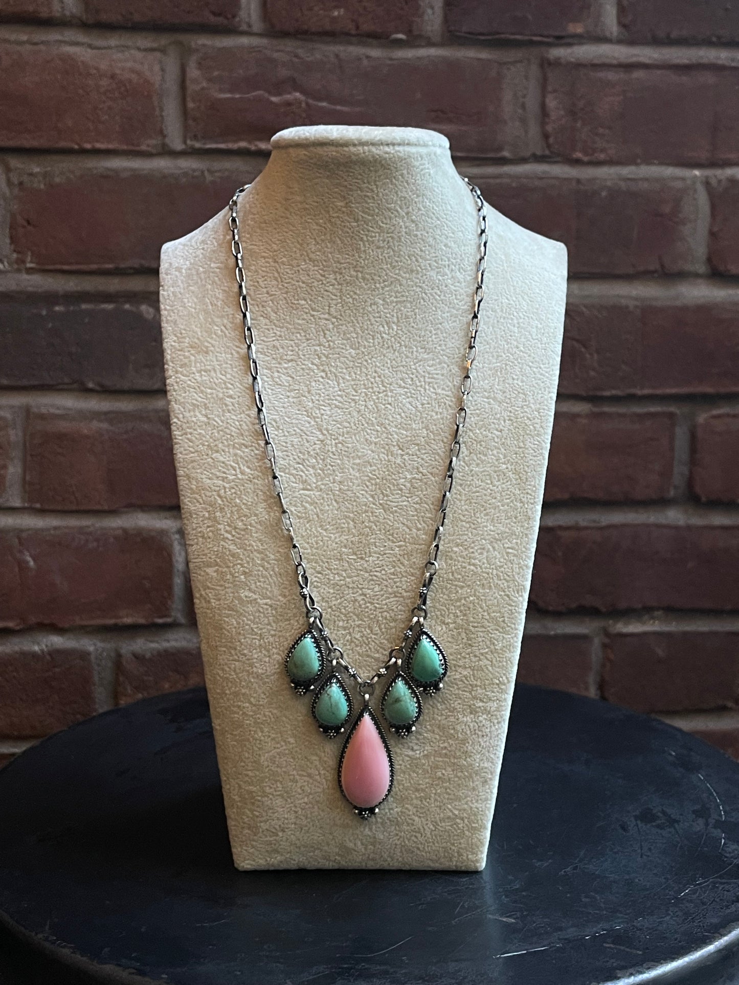Pink Conch & Turquoise Necklace | 925 Sterling Silver E338