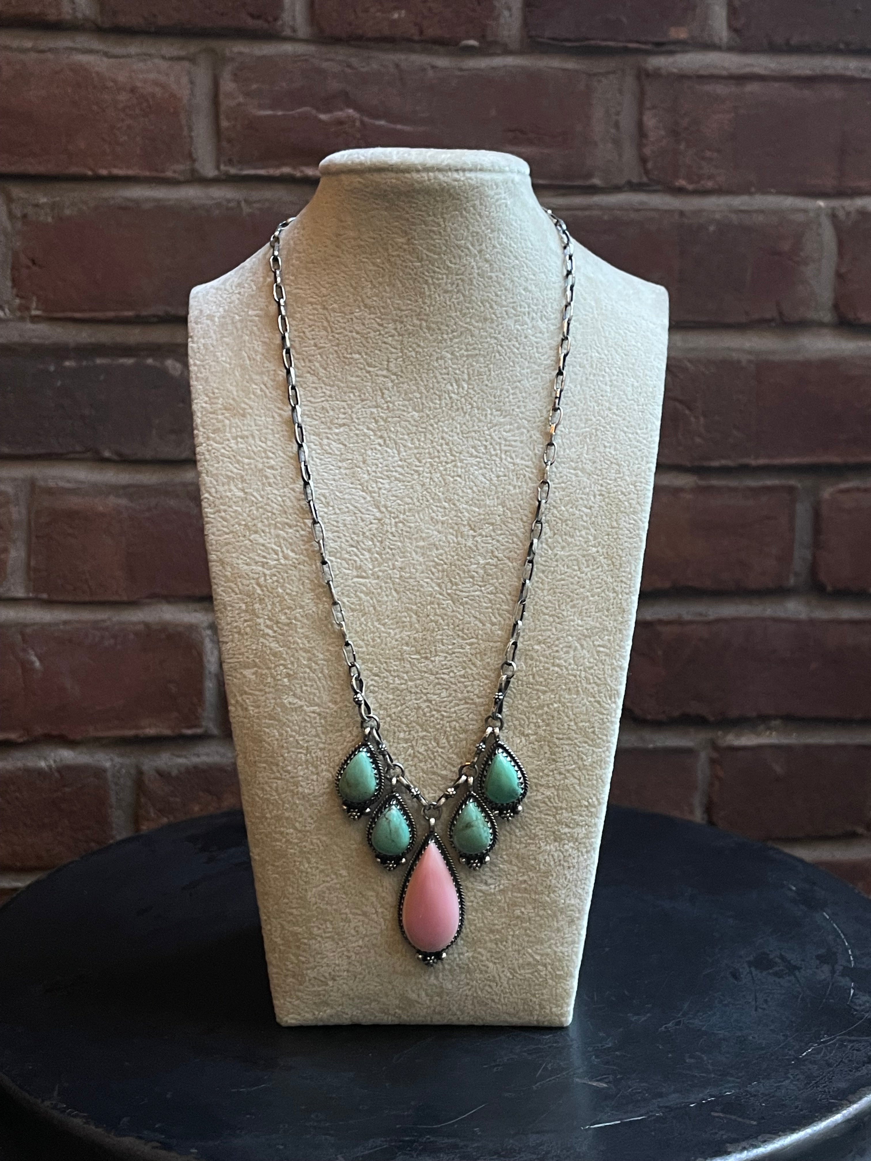 Pink Conch & Turquoise Necklace | 925 Sterling Silver E338