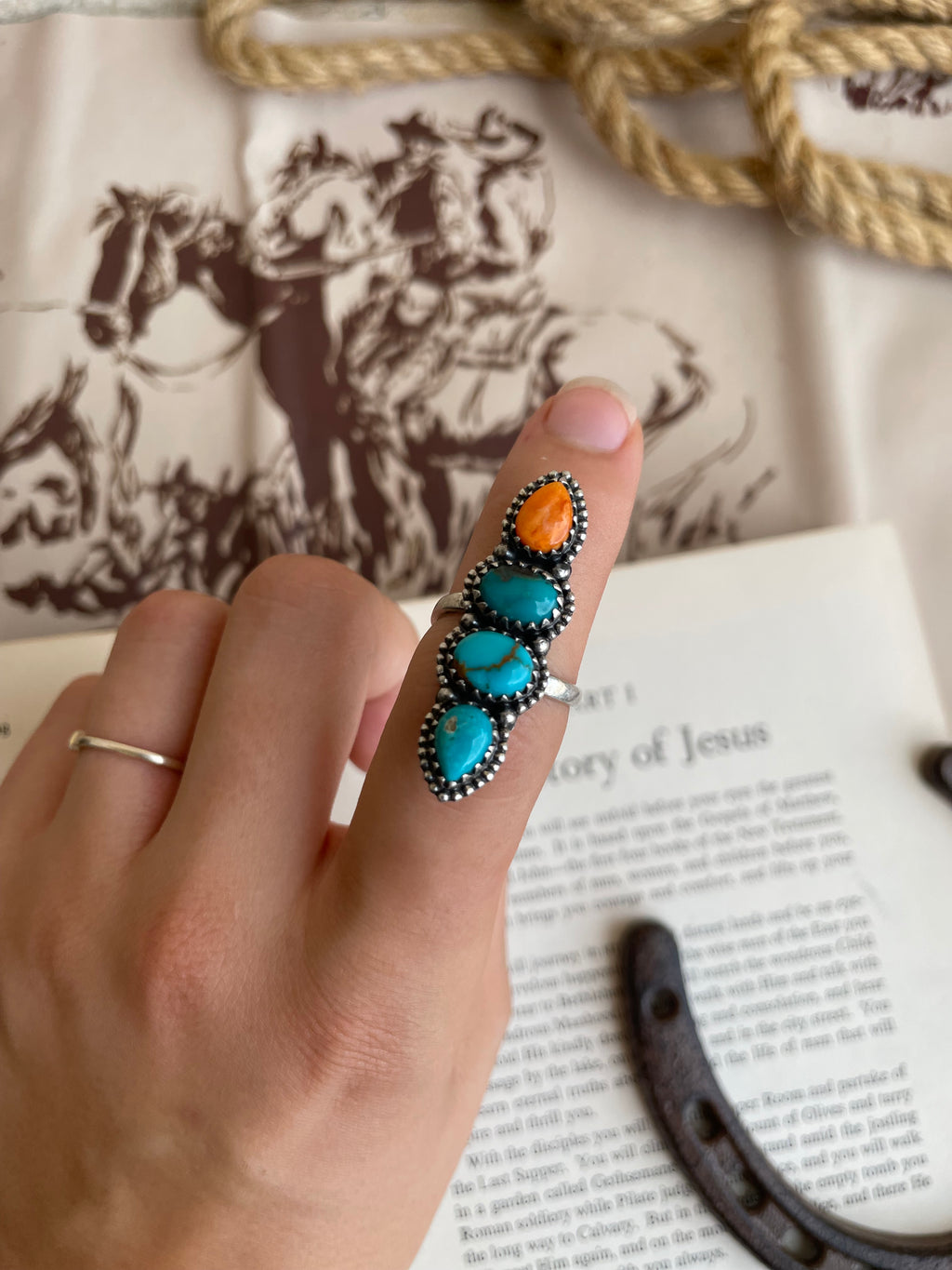 Turquoise & Spiny Oyster Multi-Stone Ring | 925 Sterling Silver Size 8 G818