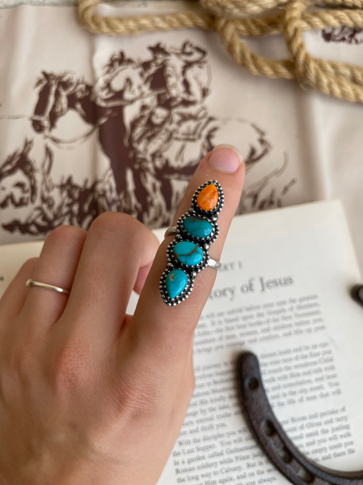 Turquoise & Spiny Oyster Multi-Stone Ring | 925 Sterling Silver Size 8 G818