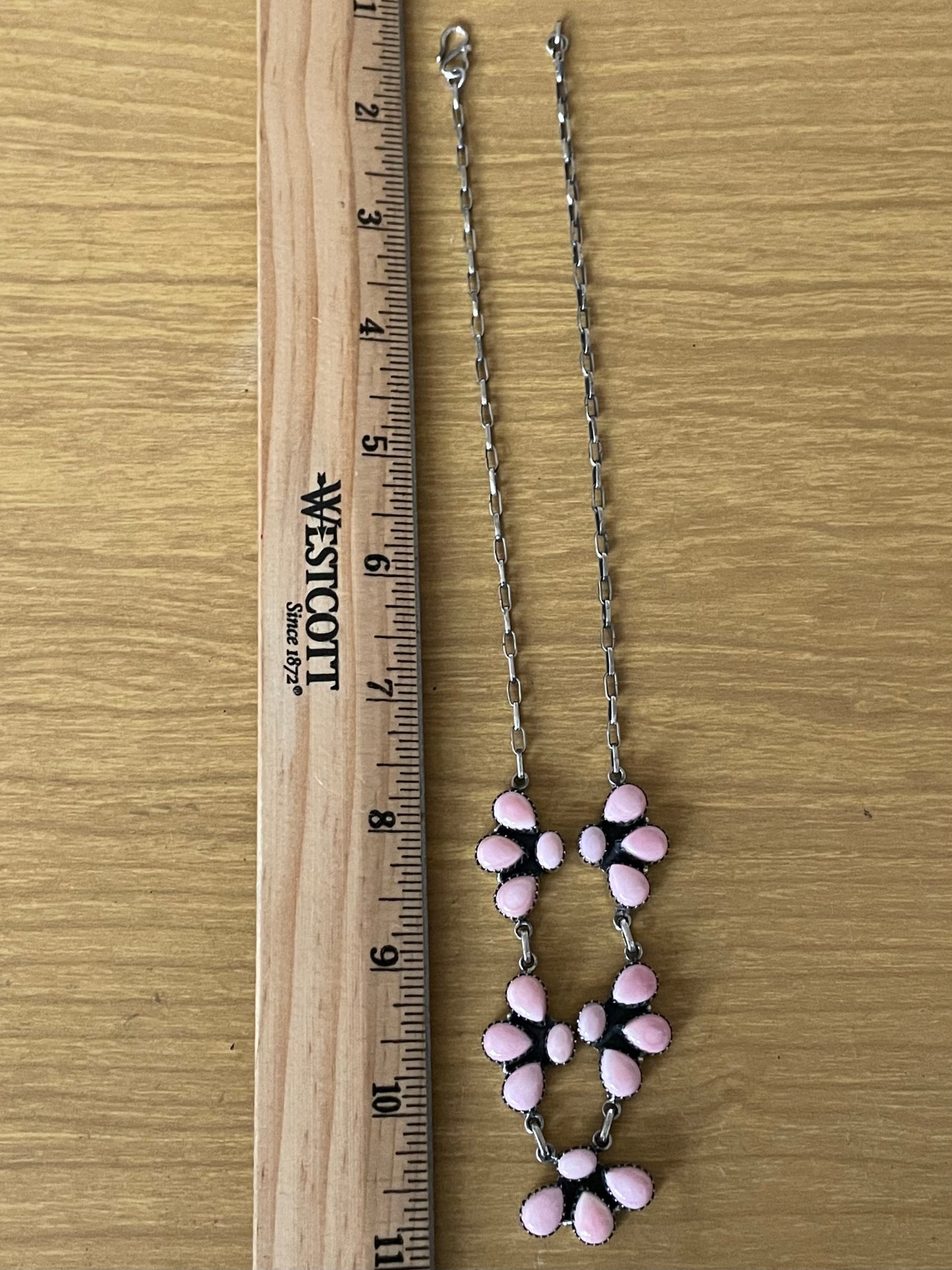 Pink Conch Necklace | Floral Cluster Link | 925 Silver E575