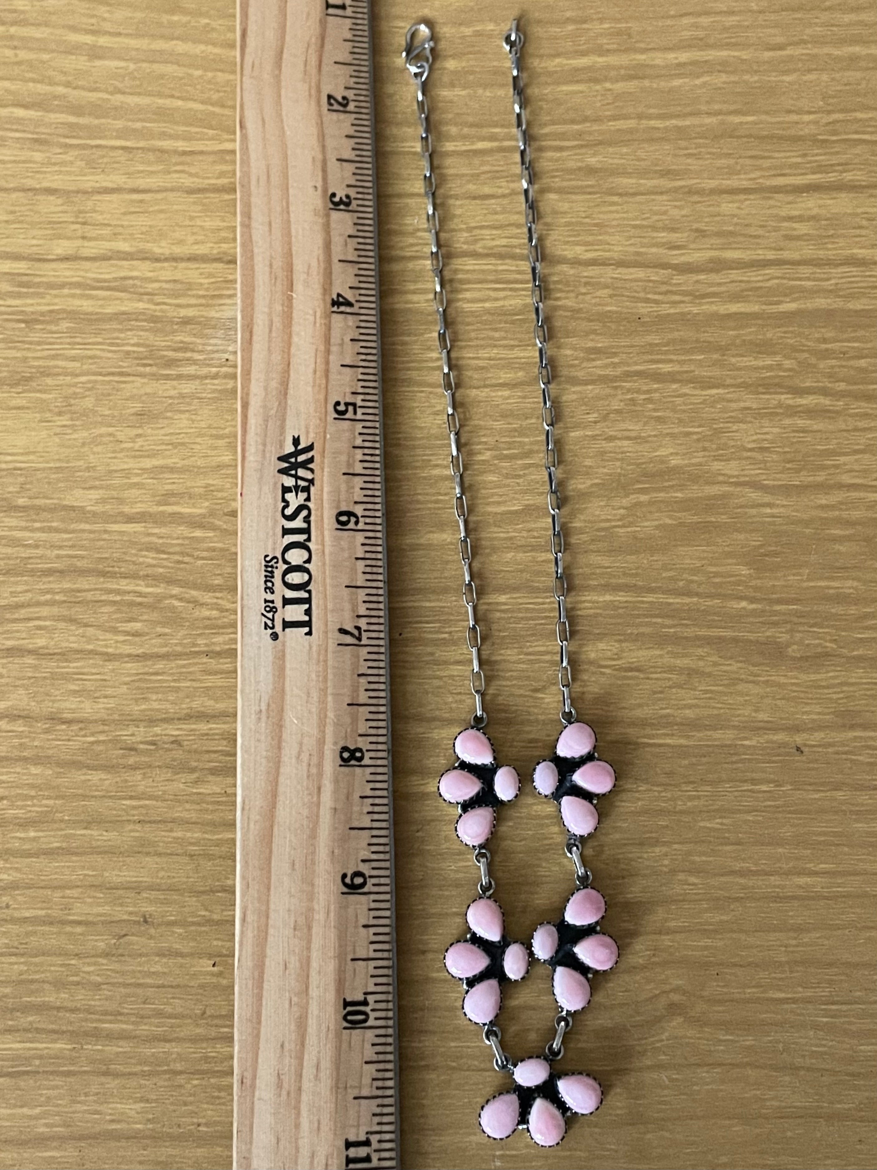 Pink Conch Necklace | Floral Cluster Link | 925 Silver E575