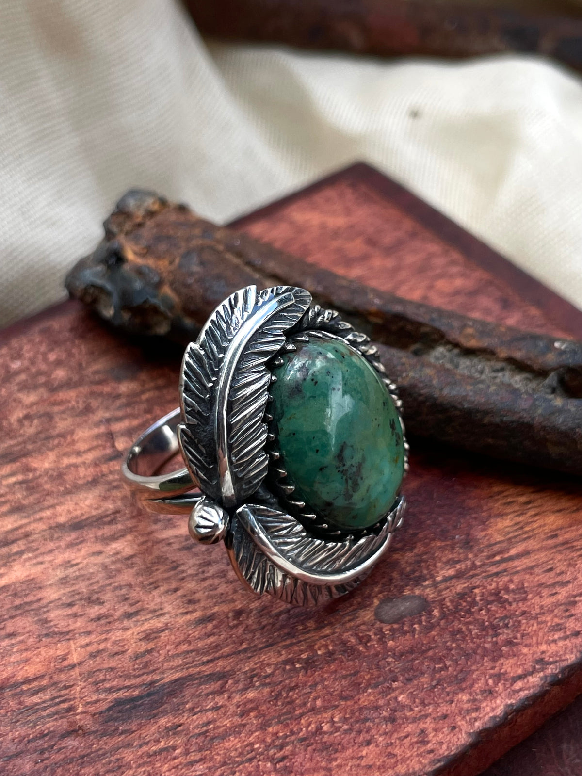 Turquoise Feather Ring Size 8.5 | 925 Sterling Silver C418
