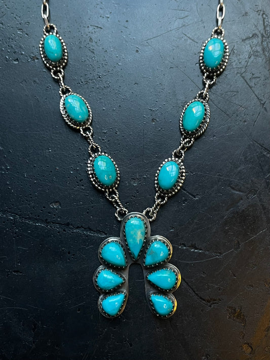Kingman Turquoise Naja Necklace | 925 Sterling Silver E616