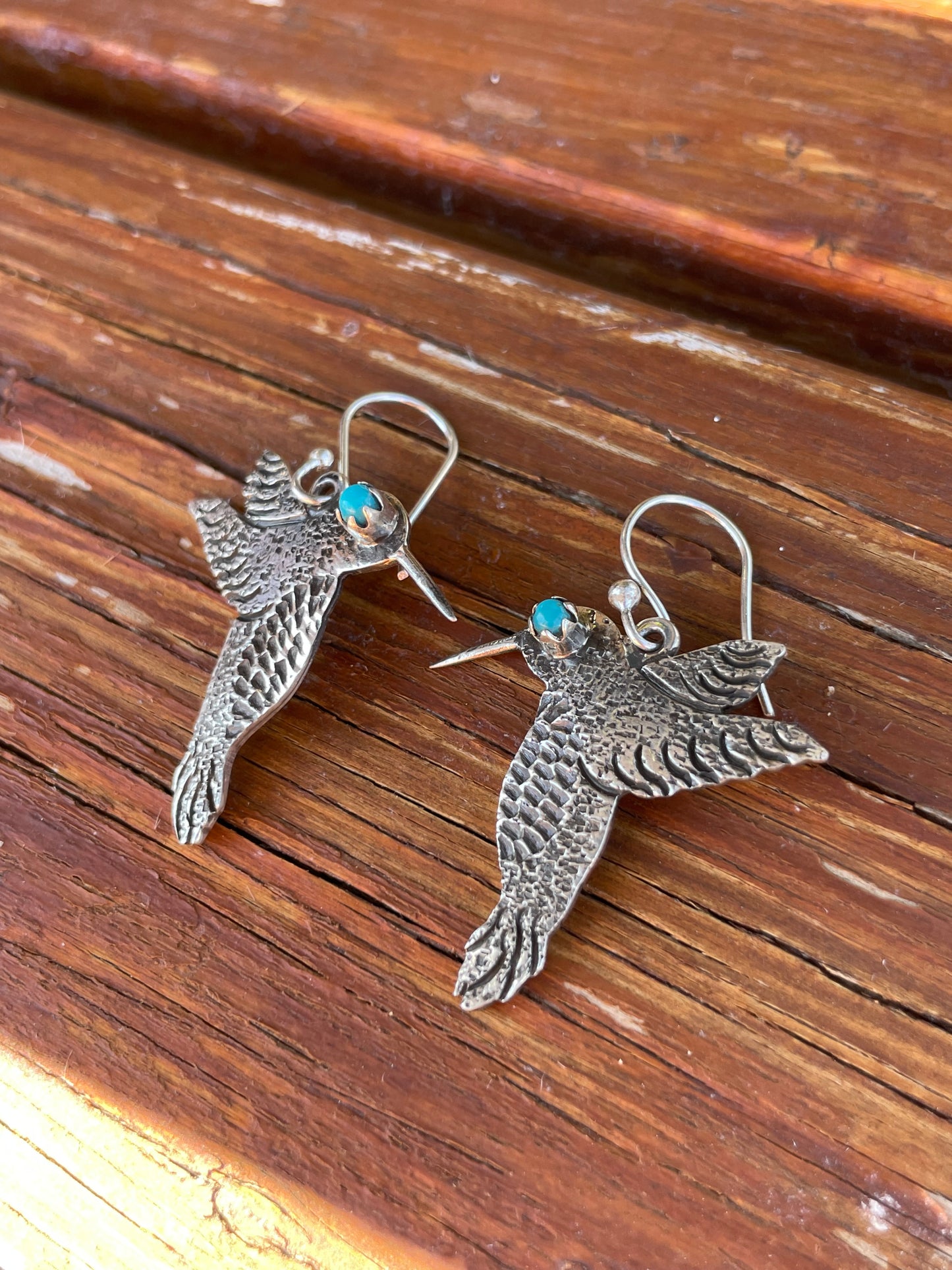 Kingman Turquoise Hummingbird Dangle Earrings | 925 Sterling Silver B920