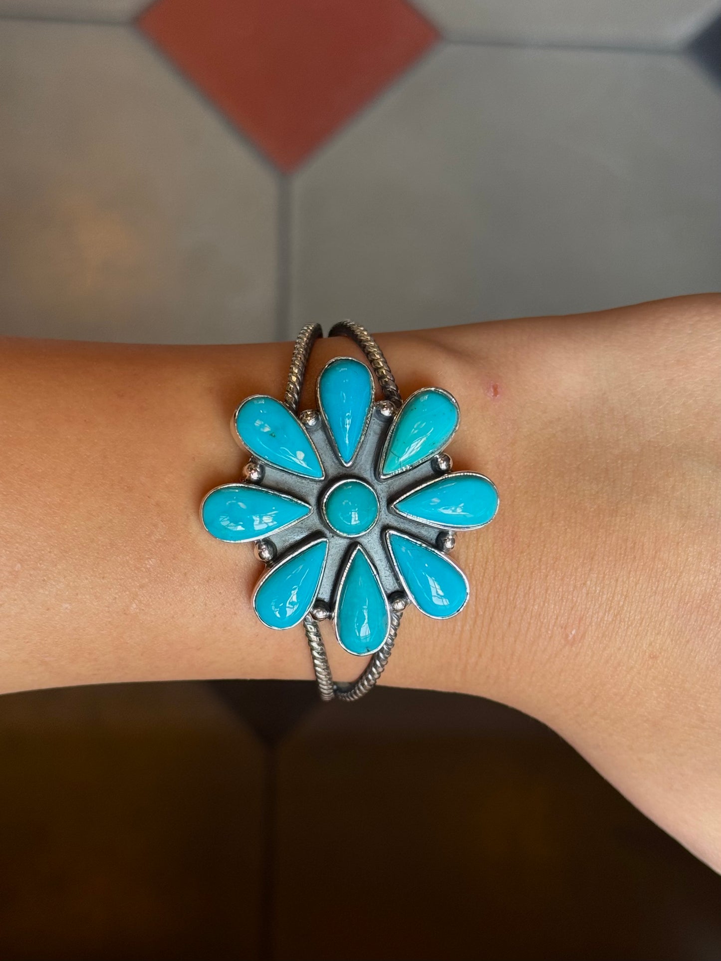 Kingman Turquoise Flower Cuff | Sterling Silver | A849