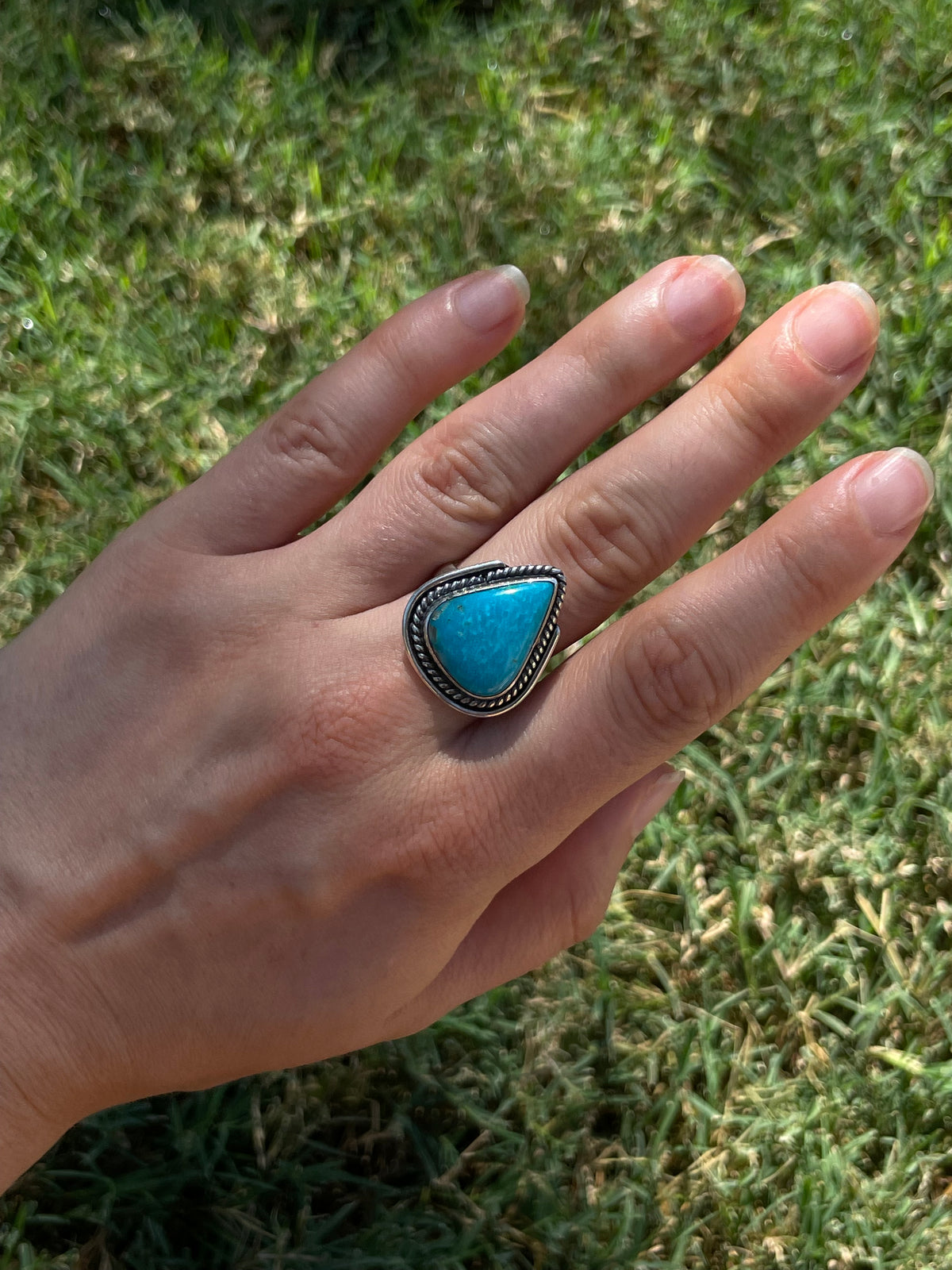 Turquoise Tear Drop Ring | 925 Sterling Silver Size 8.75 D292