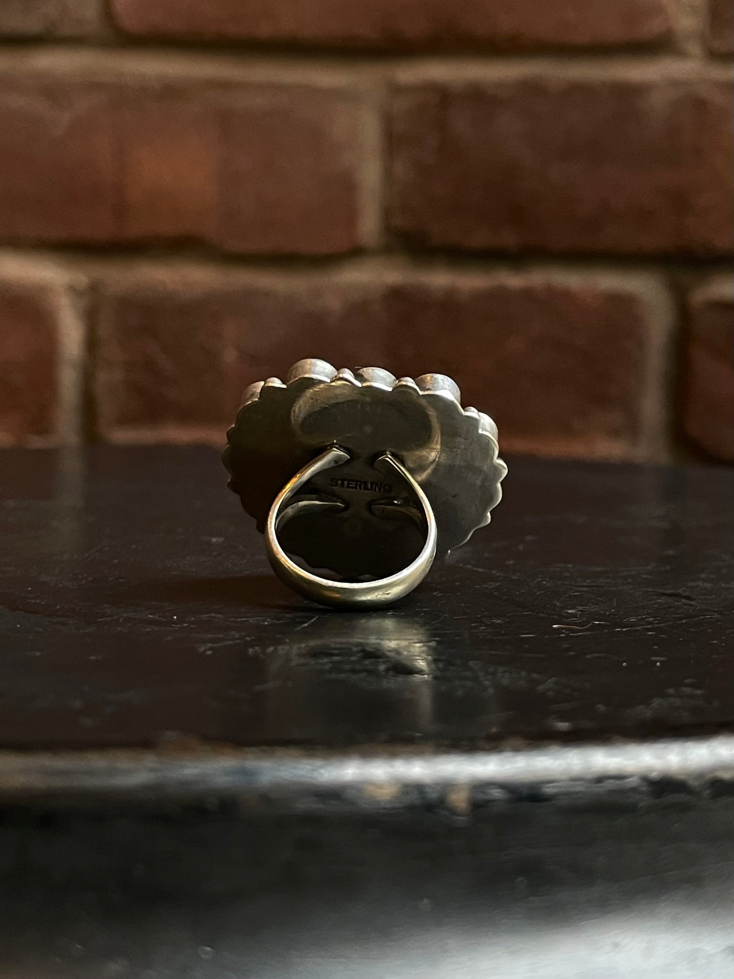Pink Conch Heart & Black Onyx Cluster Ring | Sterling Silver | Size 6 G340