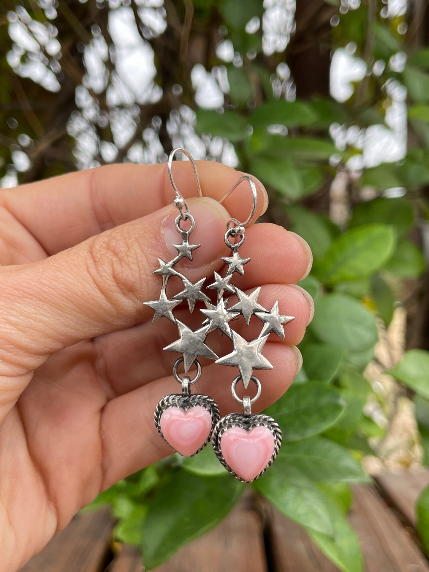 Pink Conch Heart & Stars Dangle Earrings | 925 Sterling Silver B960