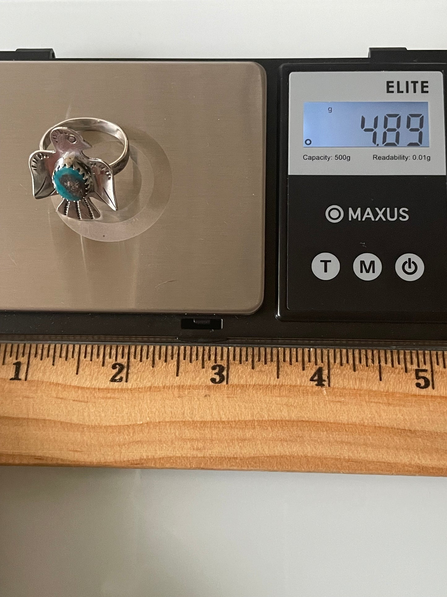 Kingman Turquoise Thunderbird Ring | Sterling Silver | Size 8.75 G302
