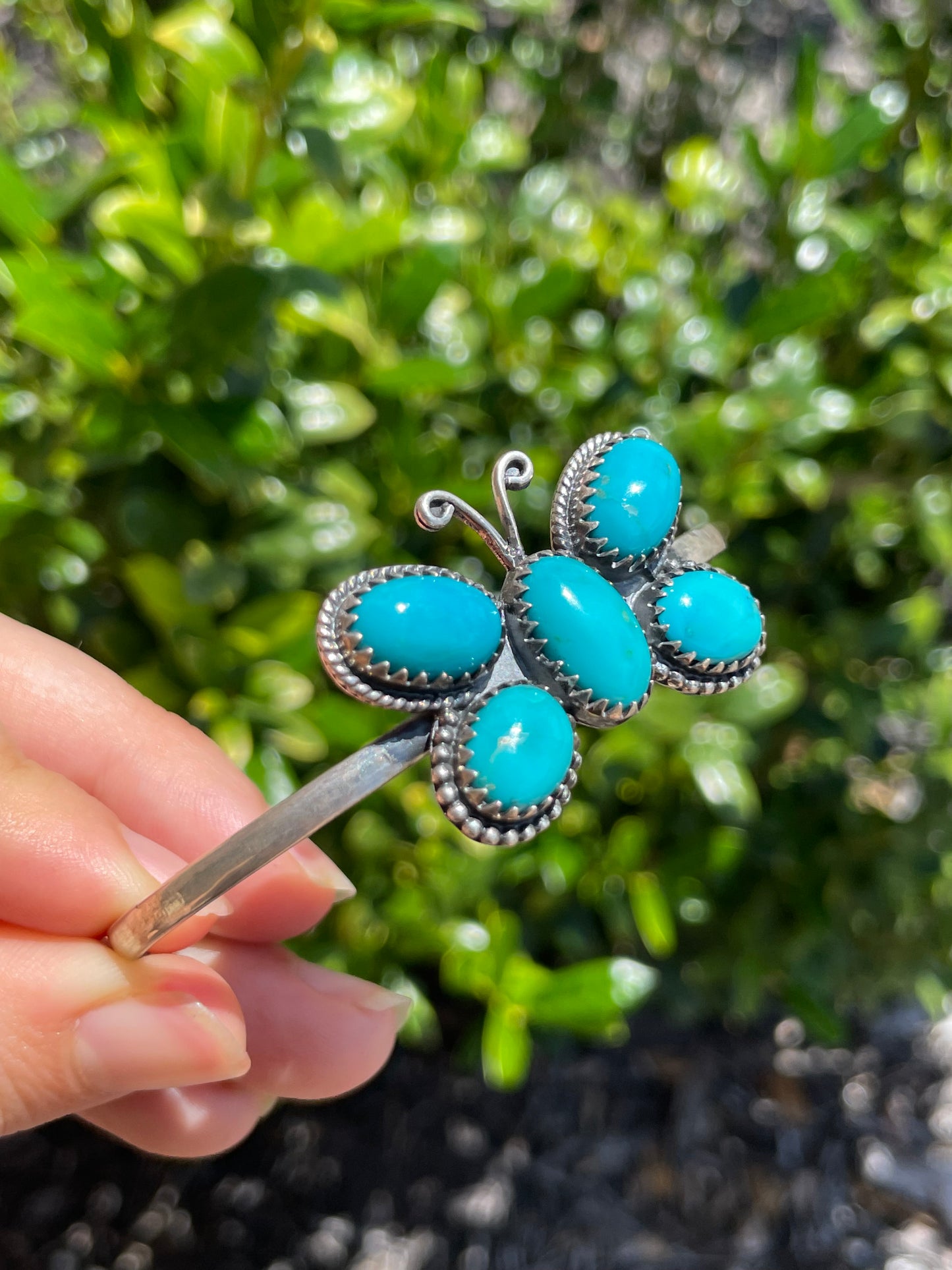 Kingman Turquoise Butterfly Cuff Bracelet | 925 Sterling Silver D154