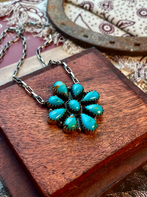 Kingman Turquoise Cluster Necklace | 925 Sterling Silver D219
