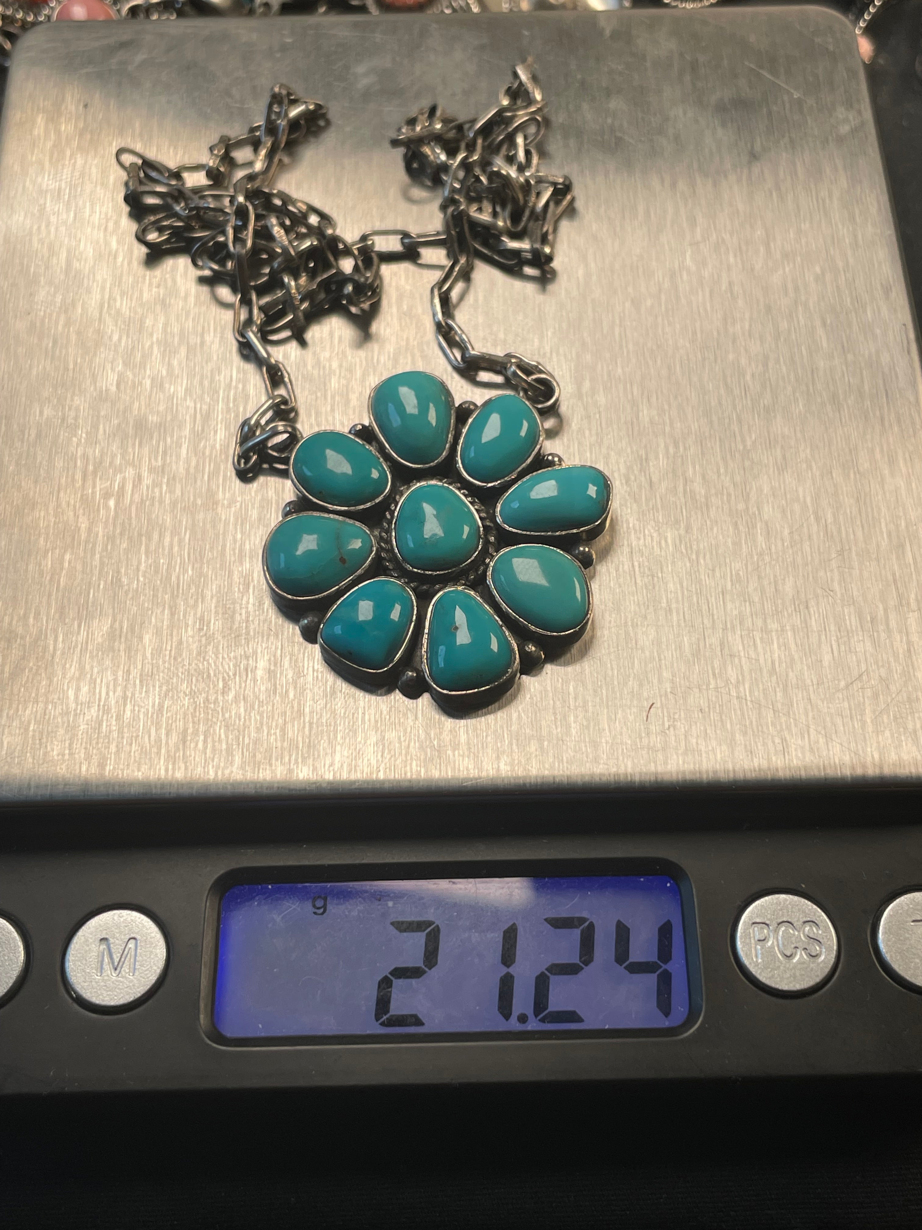 Kingman Turquoise Flower Necklace | 925 Sterling Silver D200