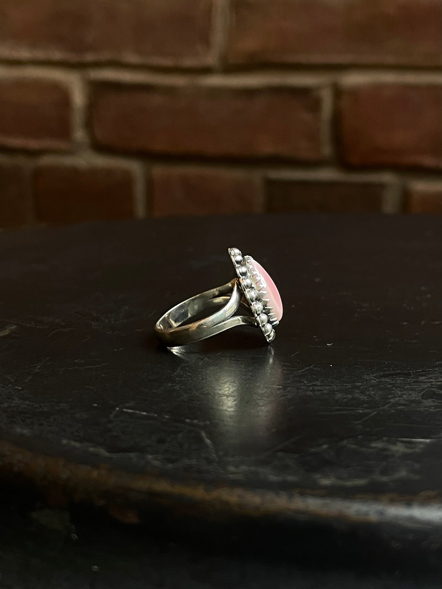 Pink Conch Tear Drop Ring | 925 Sterling Silver Size 8 E457