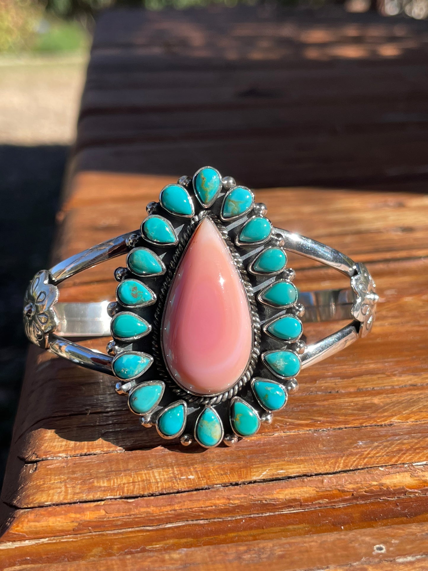 Pink Conch and Turquoise Cuff Bracelet | Sterling Silver 925 B881