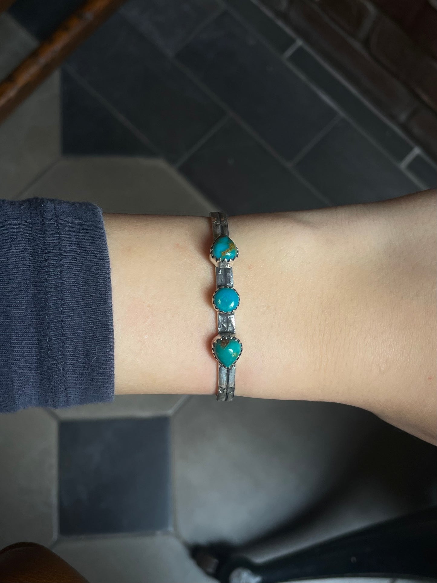 Kingman Turquoise Cuff | Triple Stone | 925 Silver E680
