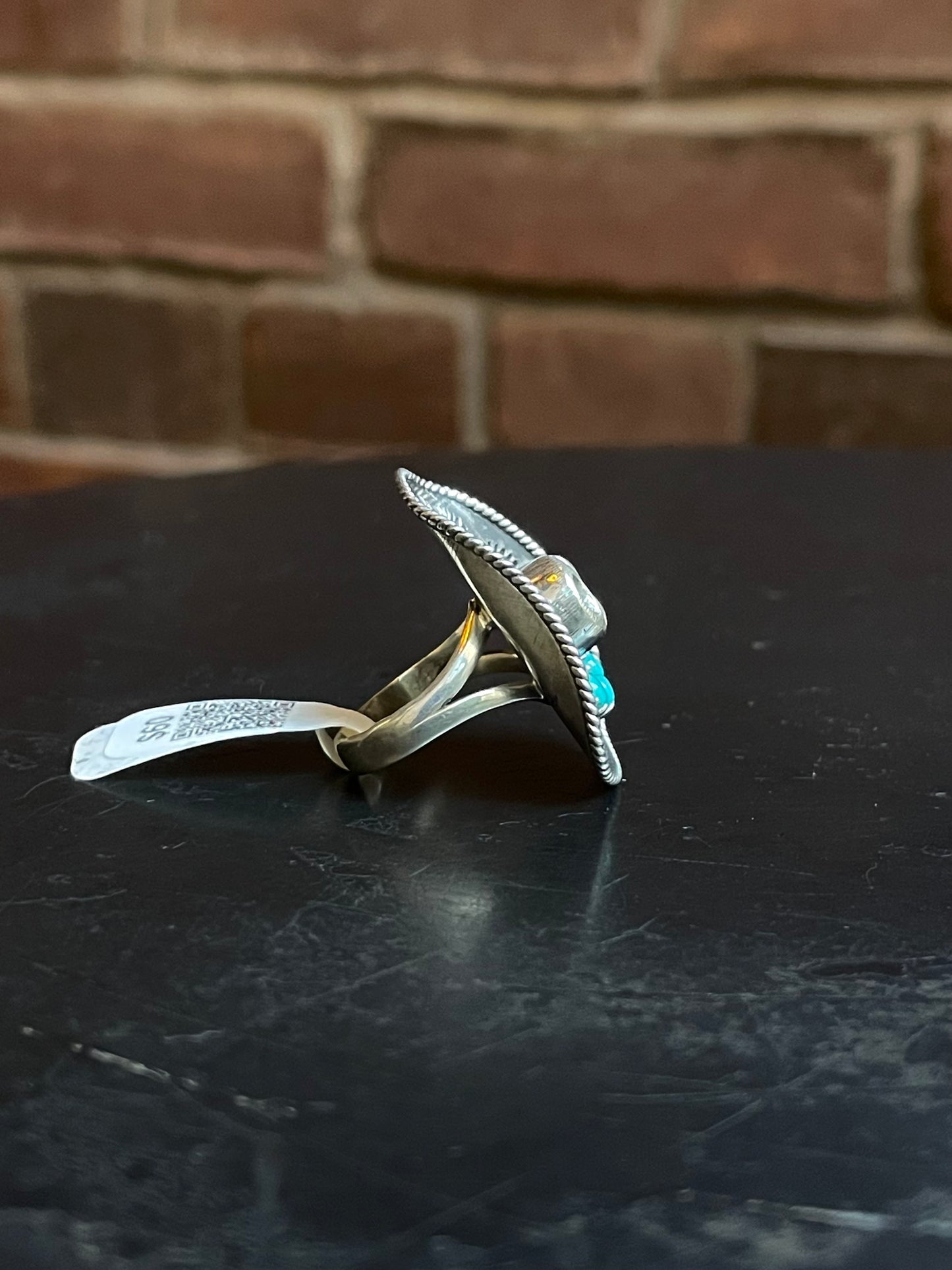 Kingman Turquoise Cowboy Hat Ring | Sterling Silver | Size 7 | A259