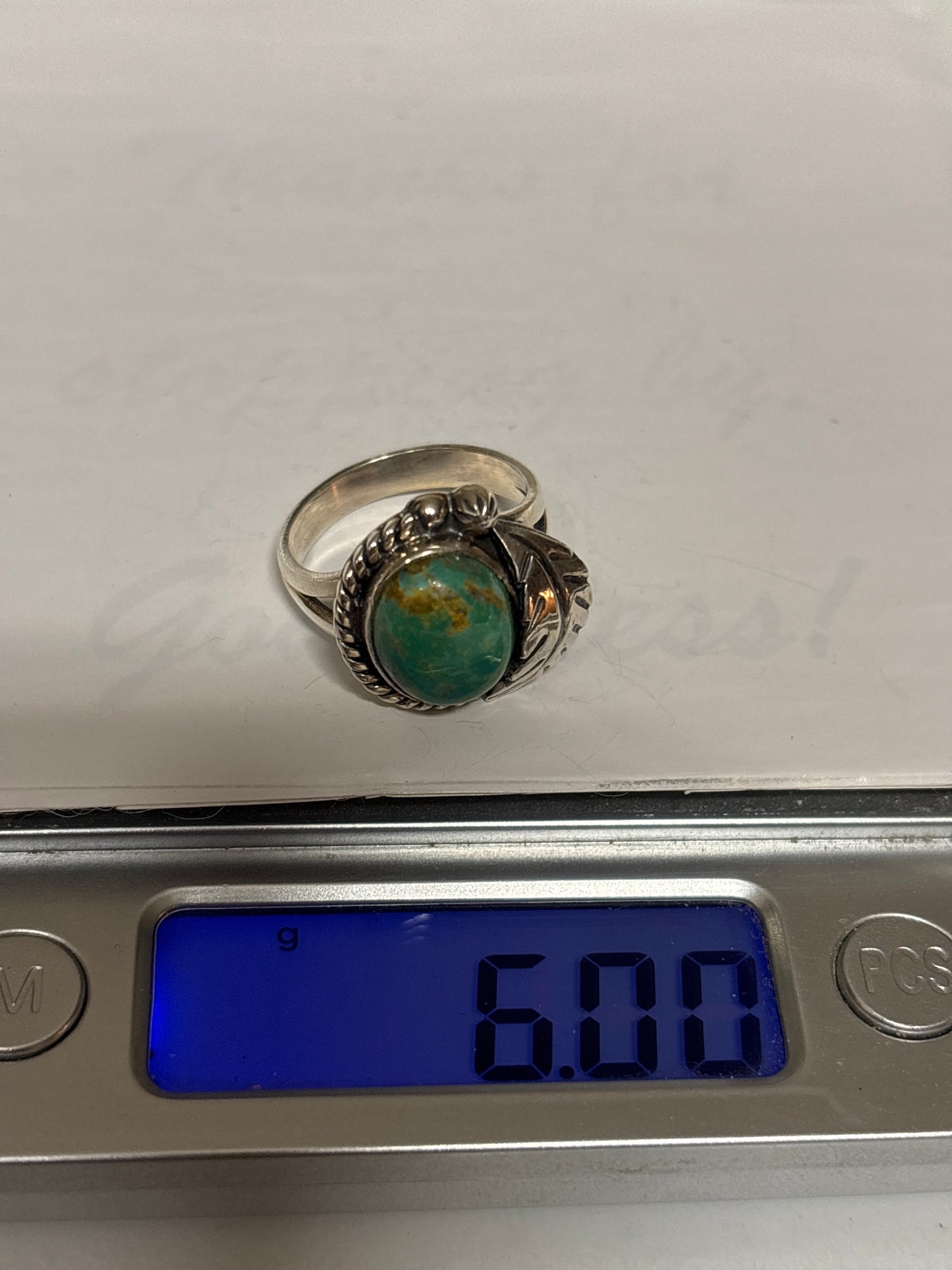 Turquoise Feather Ring Size 7 | 925 Sterling Silver C948