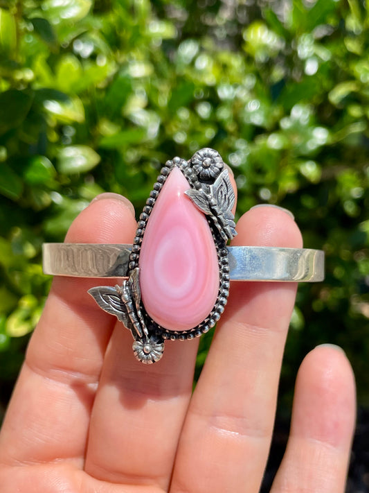 Pink Conch Butterfly Floral Cuff Bracelet | 925 Sterling Silver D157