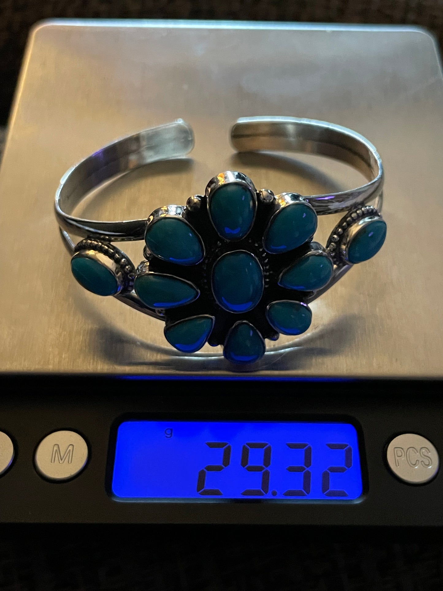 Kingman Turquoise Cluster Flower Cuff | 925 Sterling Silver | B9508 B884
