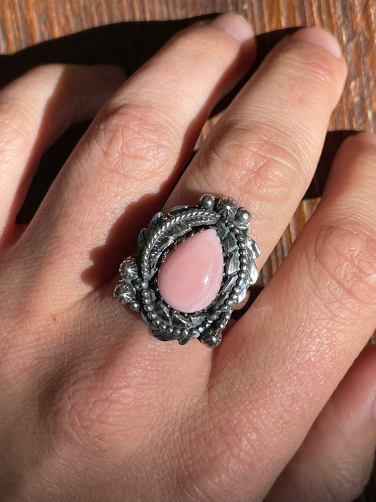 Pink Conch Floral Ring | Sterling Silver 925 | Size 9 B365