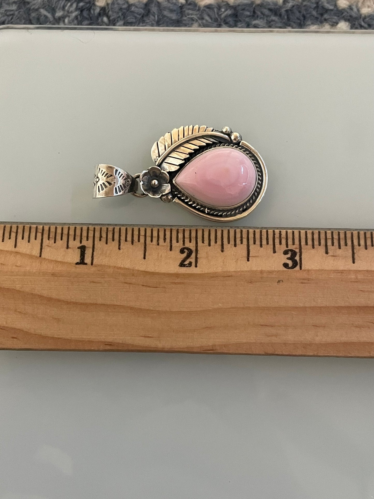 Pink Conch Feather Pendant | 925 Sterling Silver C913