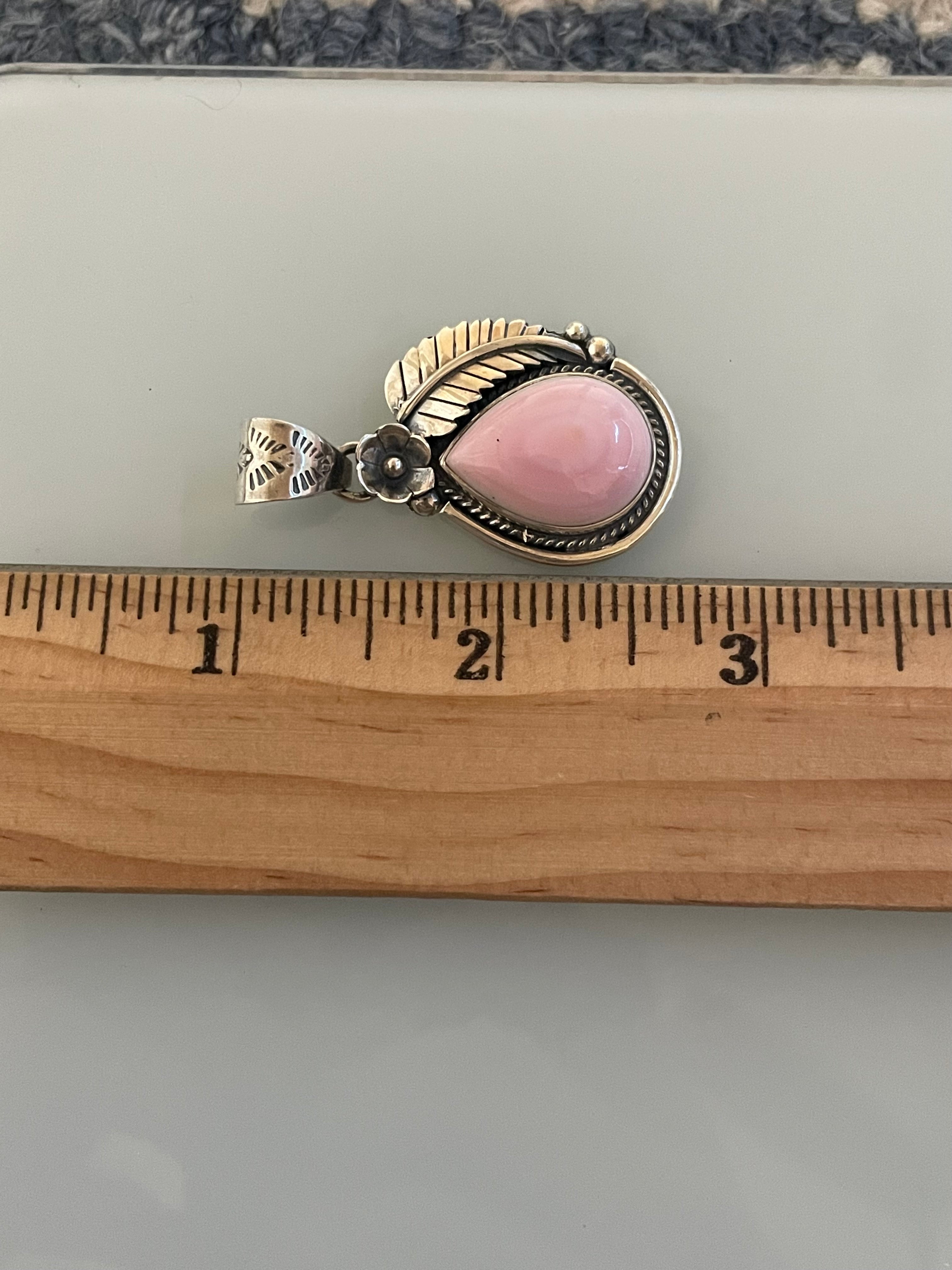 Pink Conch Feather Pendant | 925 Sterling Silver C913