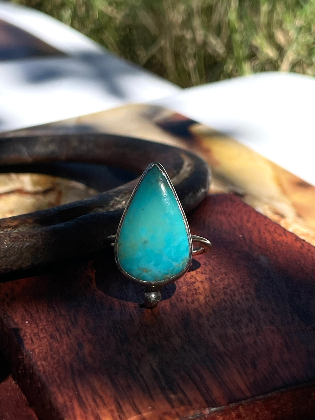 Turquoise Tear Drop Ring | 925 Sterling Silver | Size 6.5 D345