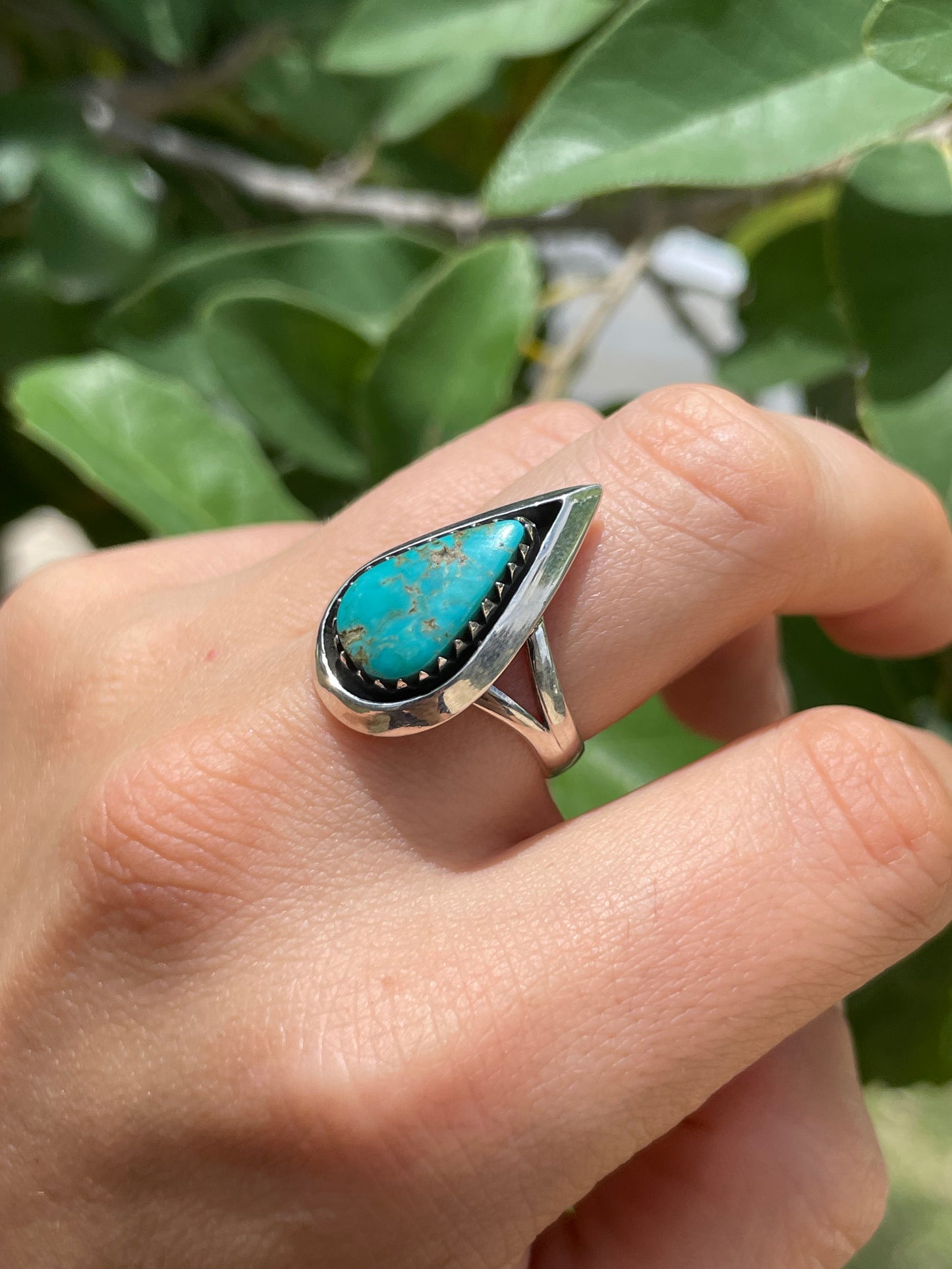 Kingman Turquoise Tear Drop Ring Size 7 | 925 Sterling Silver D175