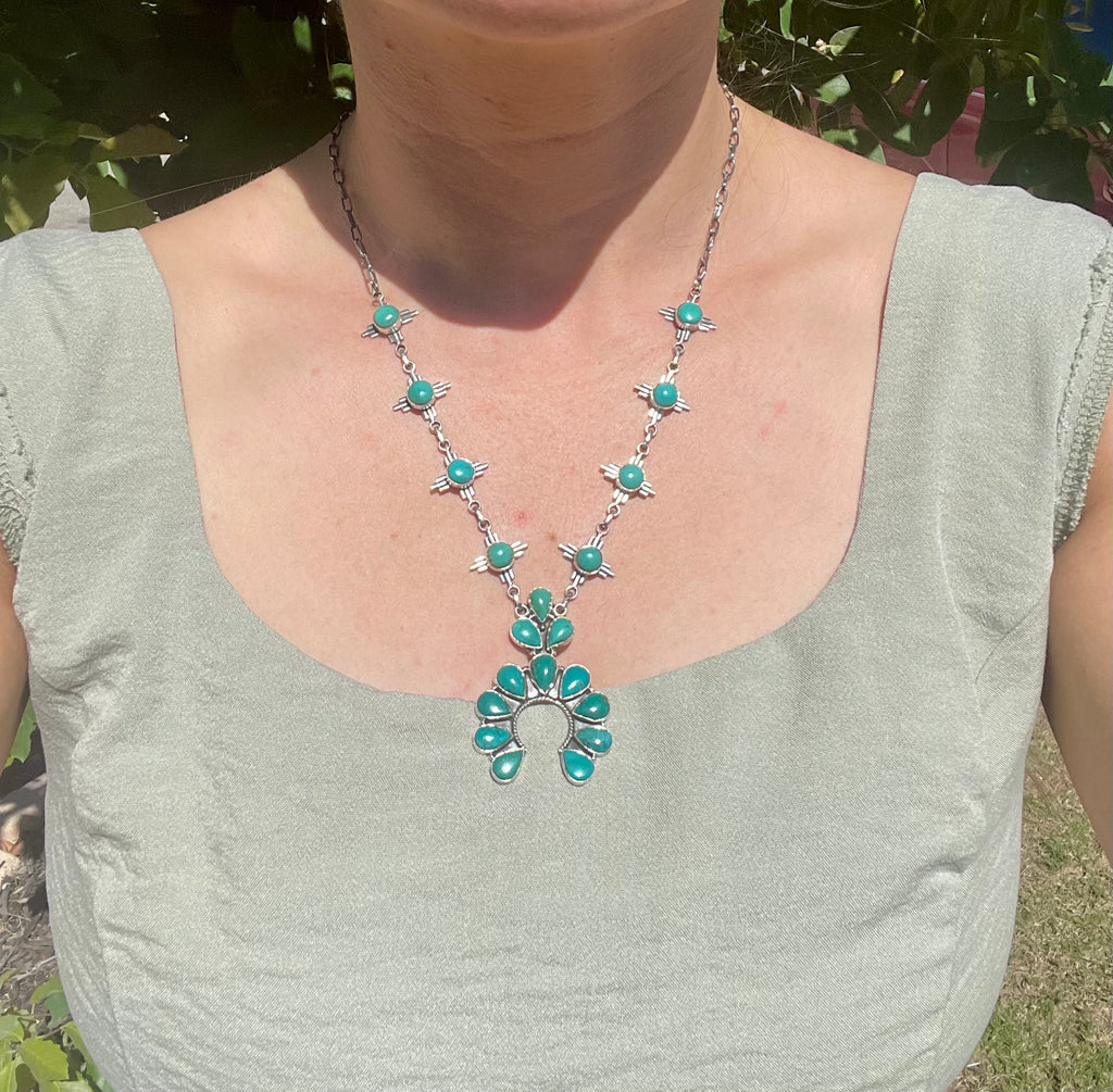 Kingman Turquoise Naja Necklace | Sterling Silver D132