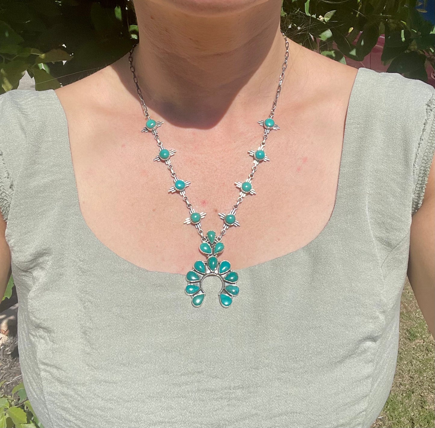 Kingman Turquoise Naja Necklace | Sterling Silver D132