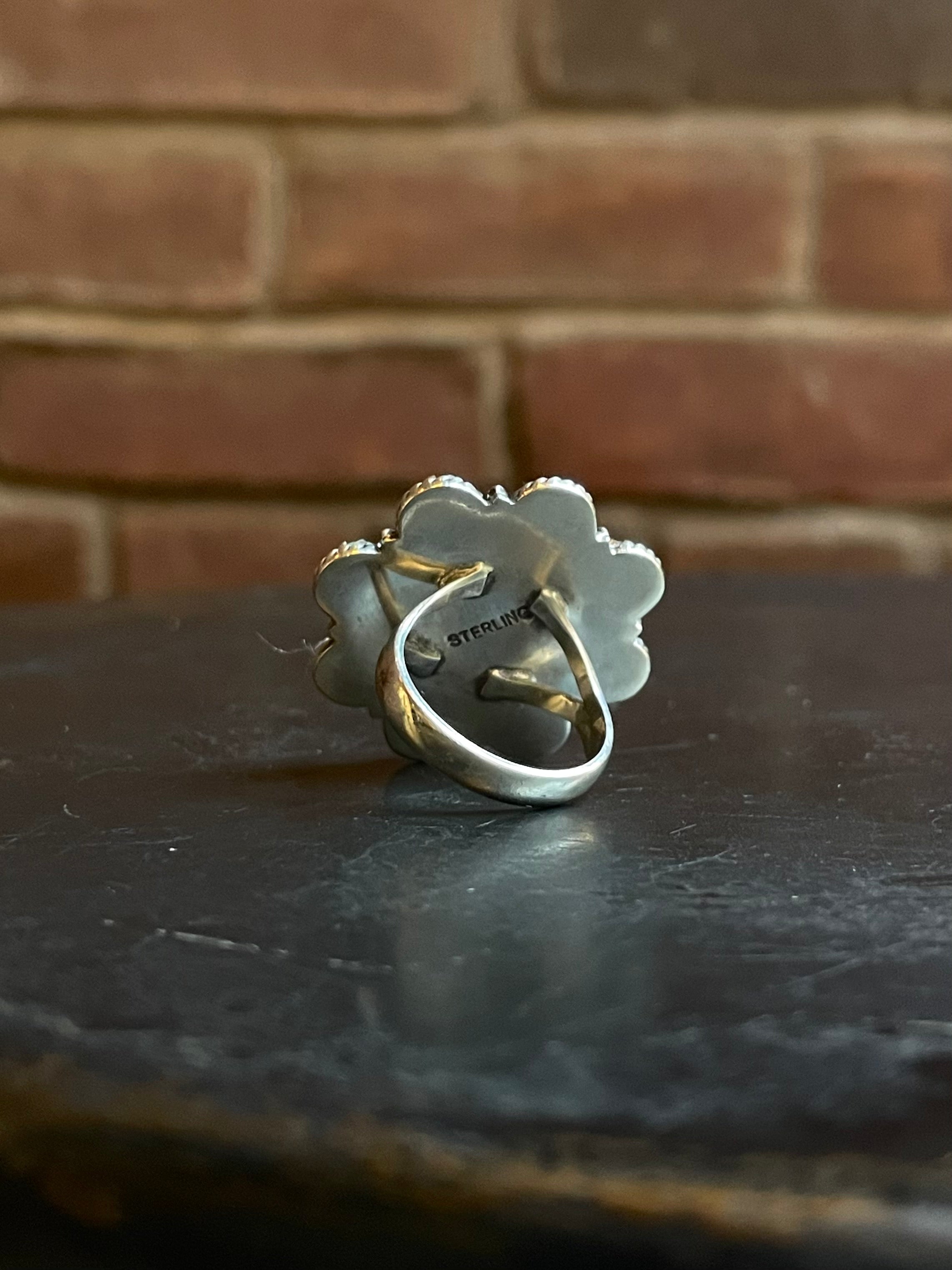 Pink Conch Turquoise Flower Ring Size 7 | Sterling Silver E860