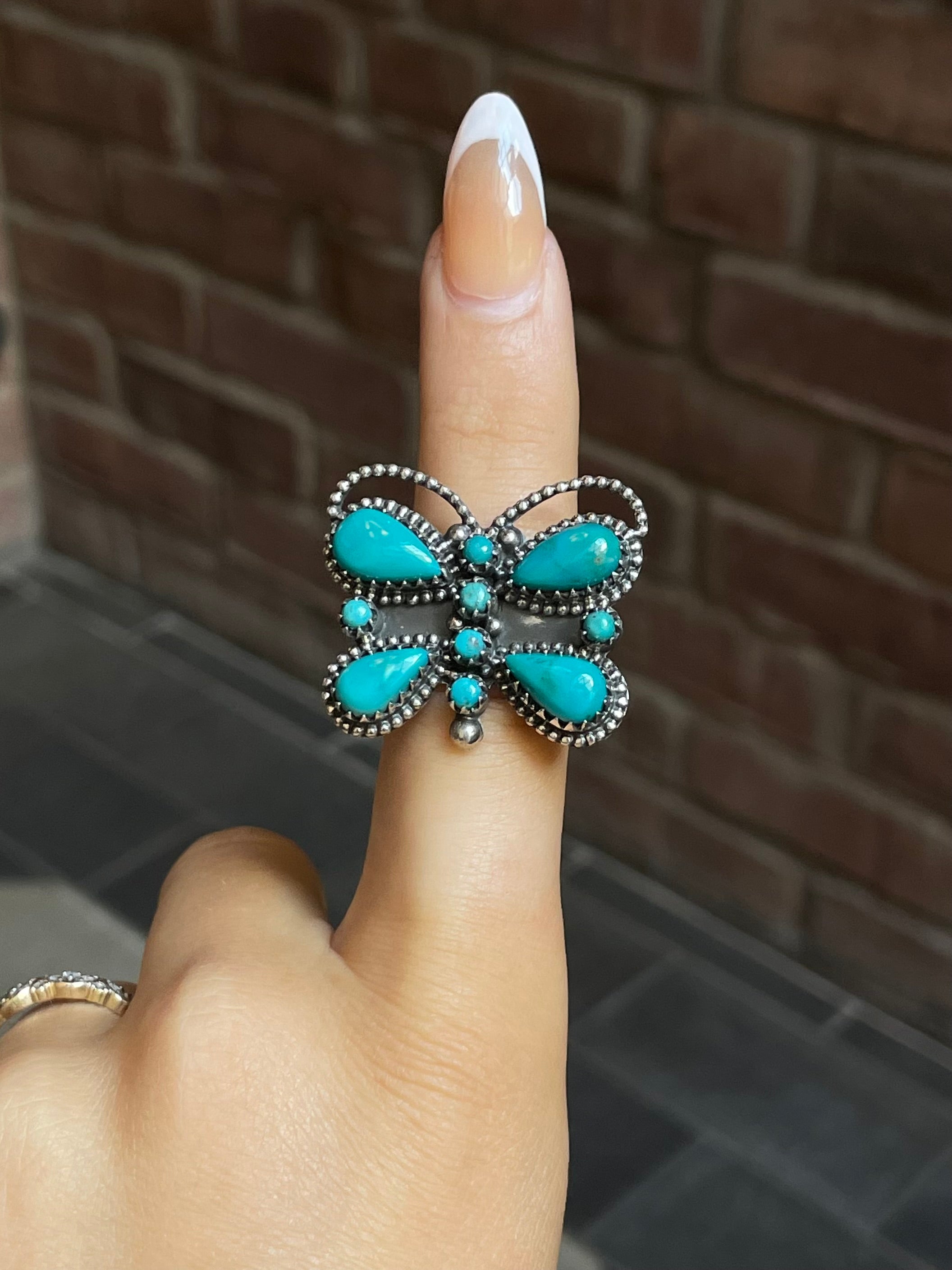 Turquoise Butterfly Ring Size 9 | Sterling Silver E952