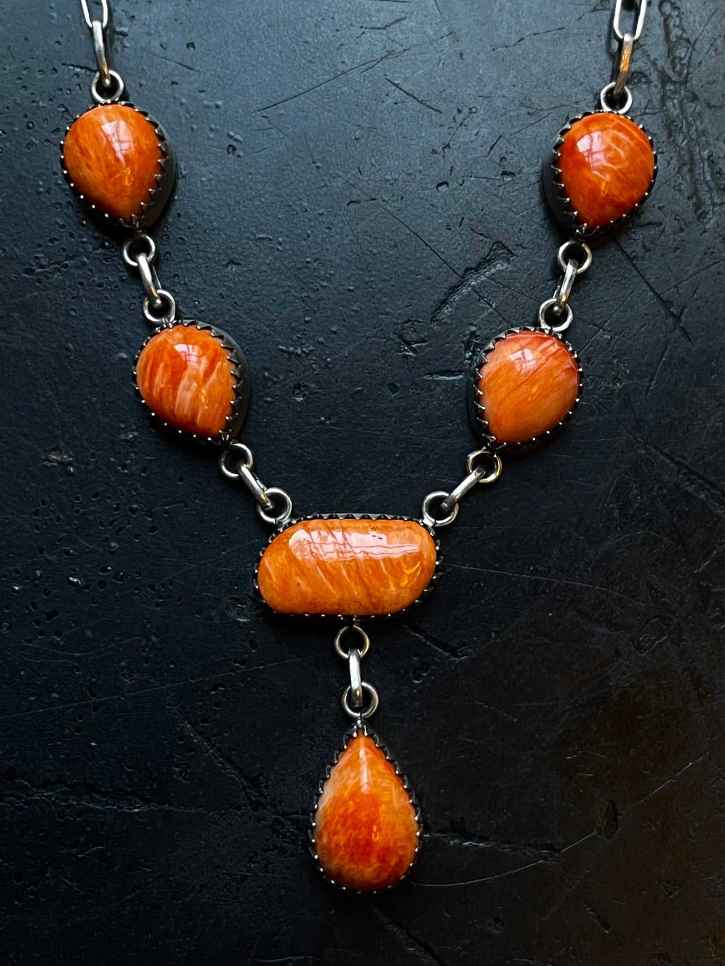 Orange Spiny Oyster Drop Necklace | 925 Sterling Silver E601