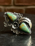 Kingman Turquoise Feather Teardrop Ring | Sterling Silver | Size 7.75 G305