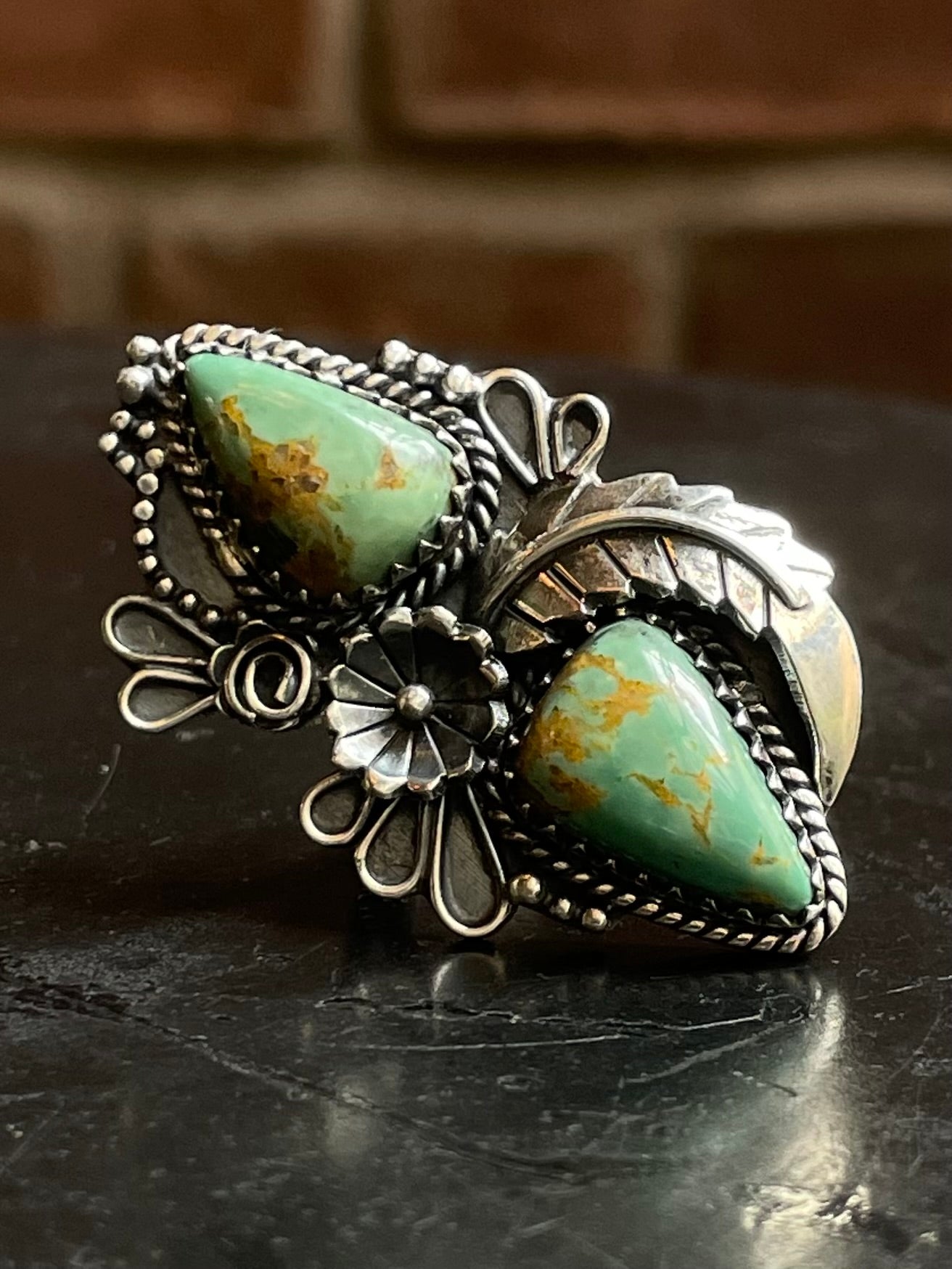 Kingman Turquoise Feather Teardrop Ring | Sterling Silver | Size 7.75 G305