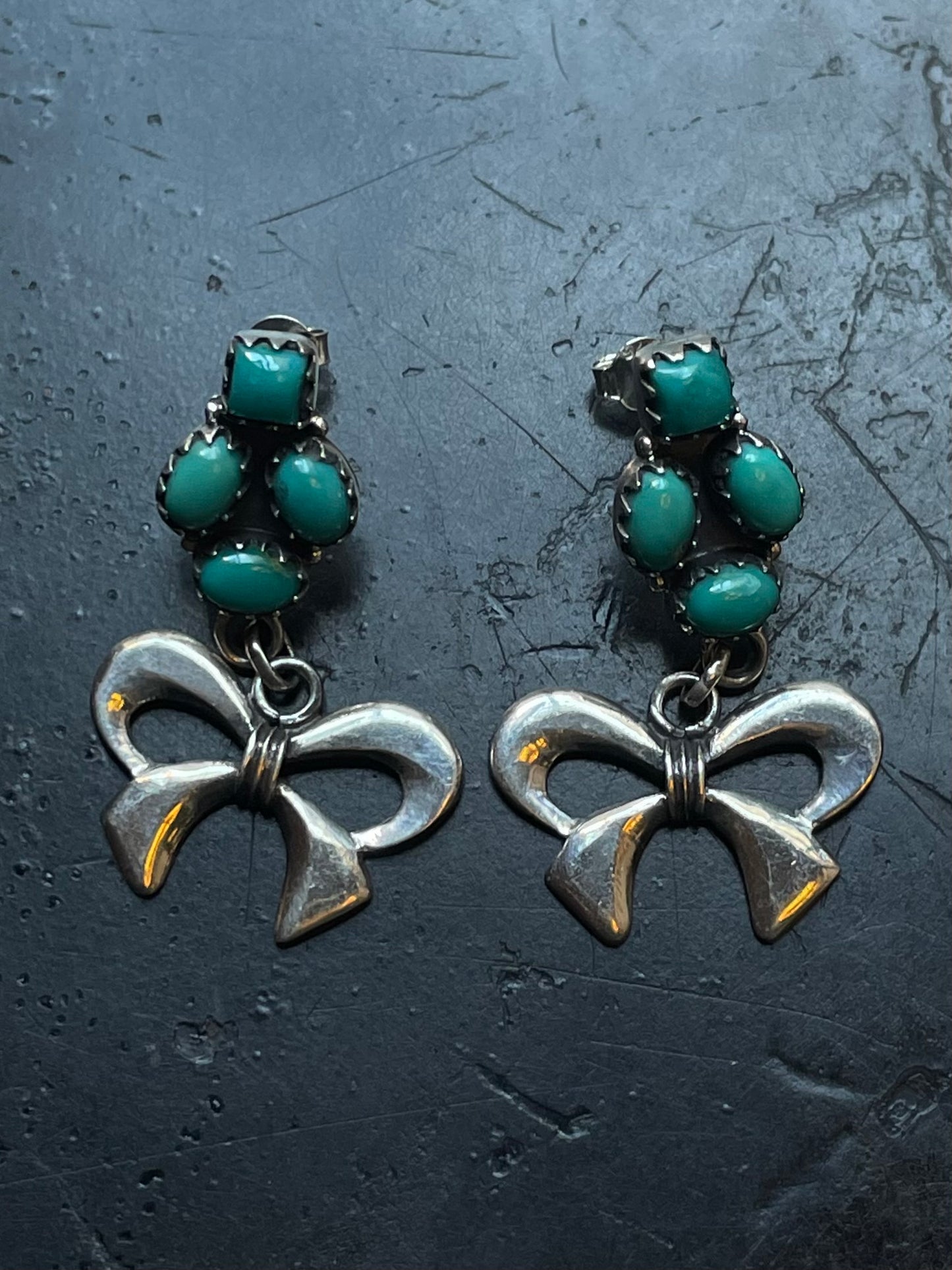 Kingman Turquoise Bow Earrings | Cluster Stud Drop E655