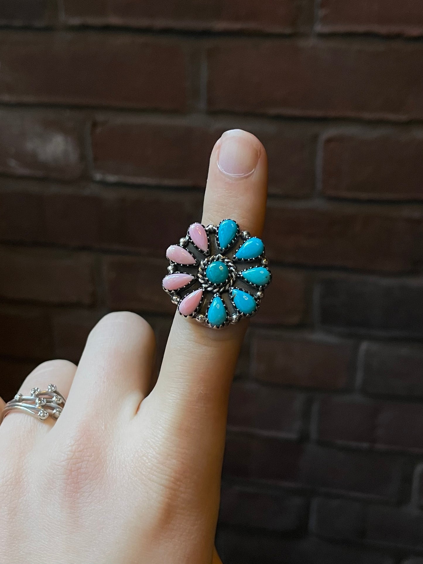 Kingman Turquoise Cluster Ring | Sterling Silver | Size 7 | A346