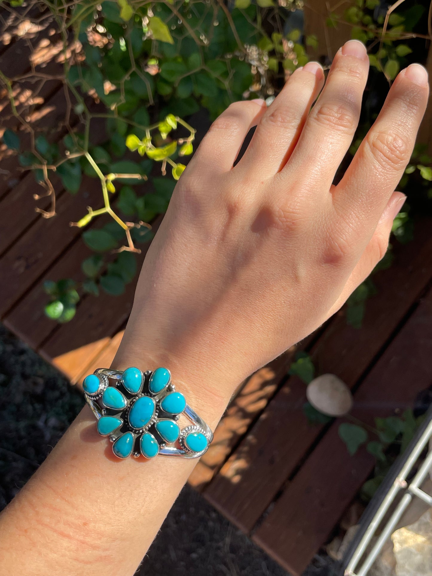 Kingman Turquoise Cluster Flower Cuff | 925 Sterling Silver | B9508 B884
