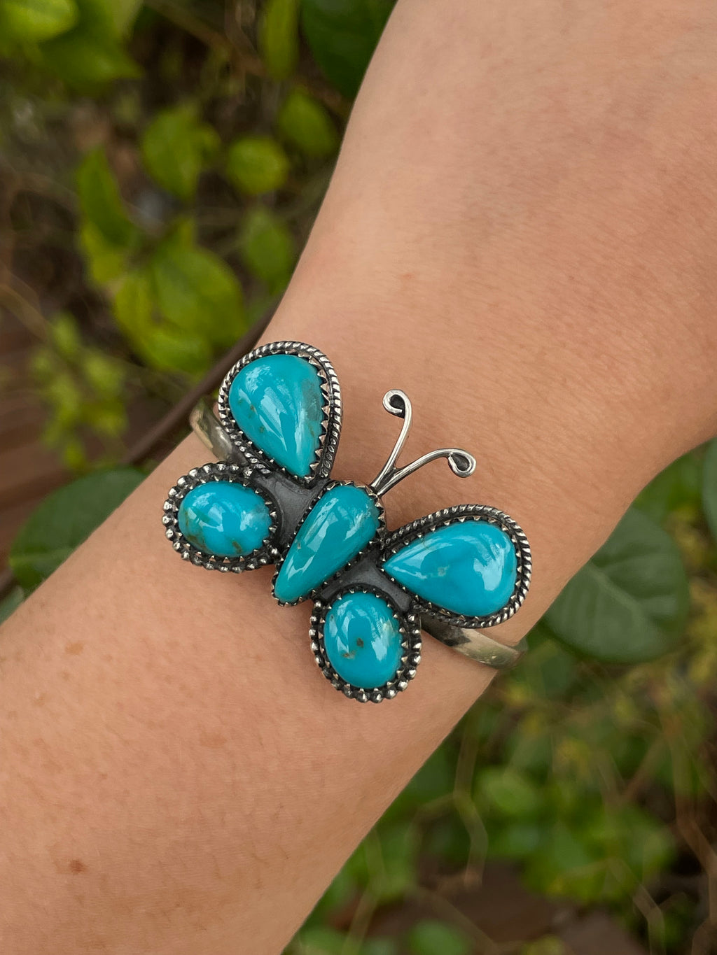 Kingman Turquoise Butterfly Cuff Bracelet | 925 Sterling Silver B984