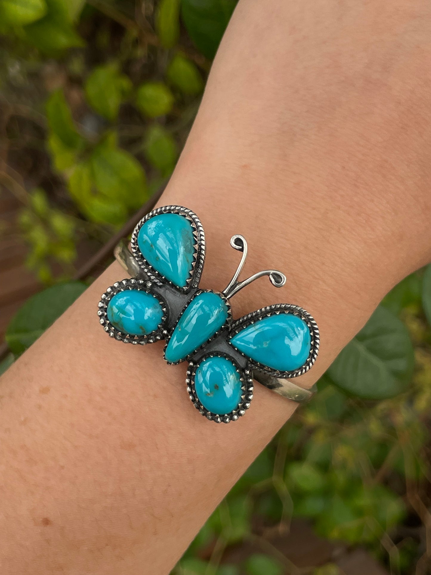 Kingman Turquoise Butterfly Cuff Bracelet | 925 Sterling Silver B984