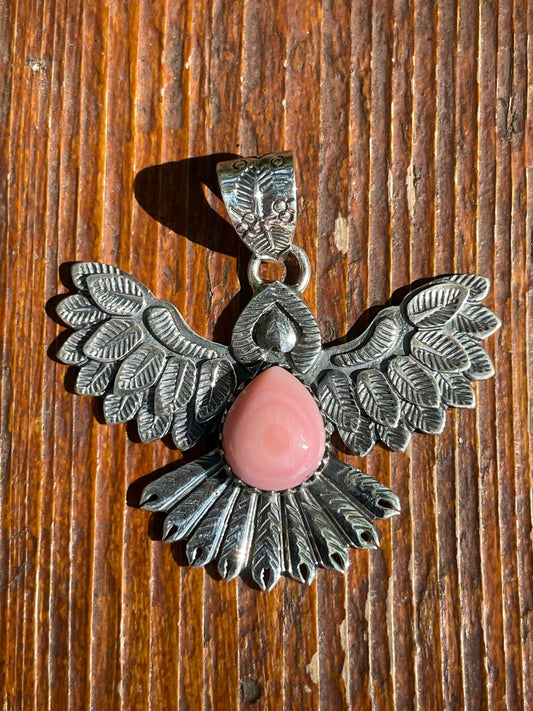 Pink Conch Thunderbird Pendant | Sterling Silver 925 B407