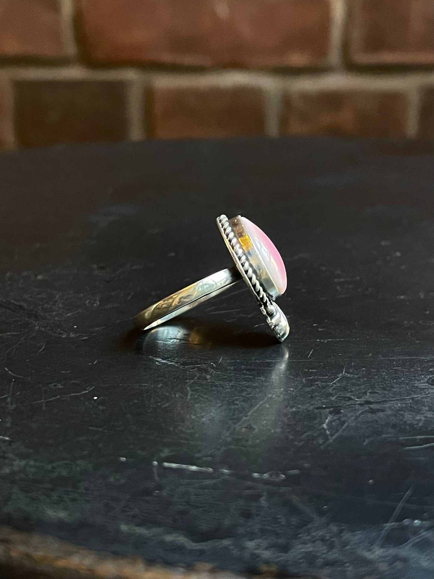 Pink Conch Tear Drop Ring Size 7.25| Sterling Silver E917