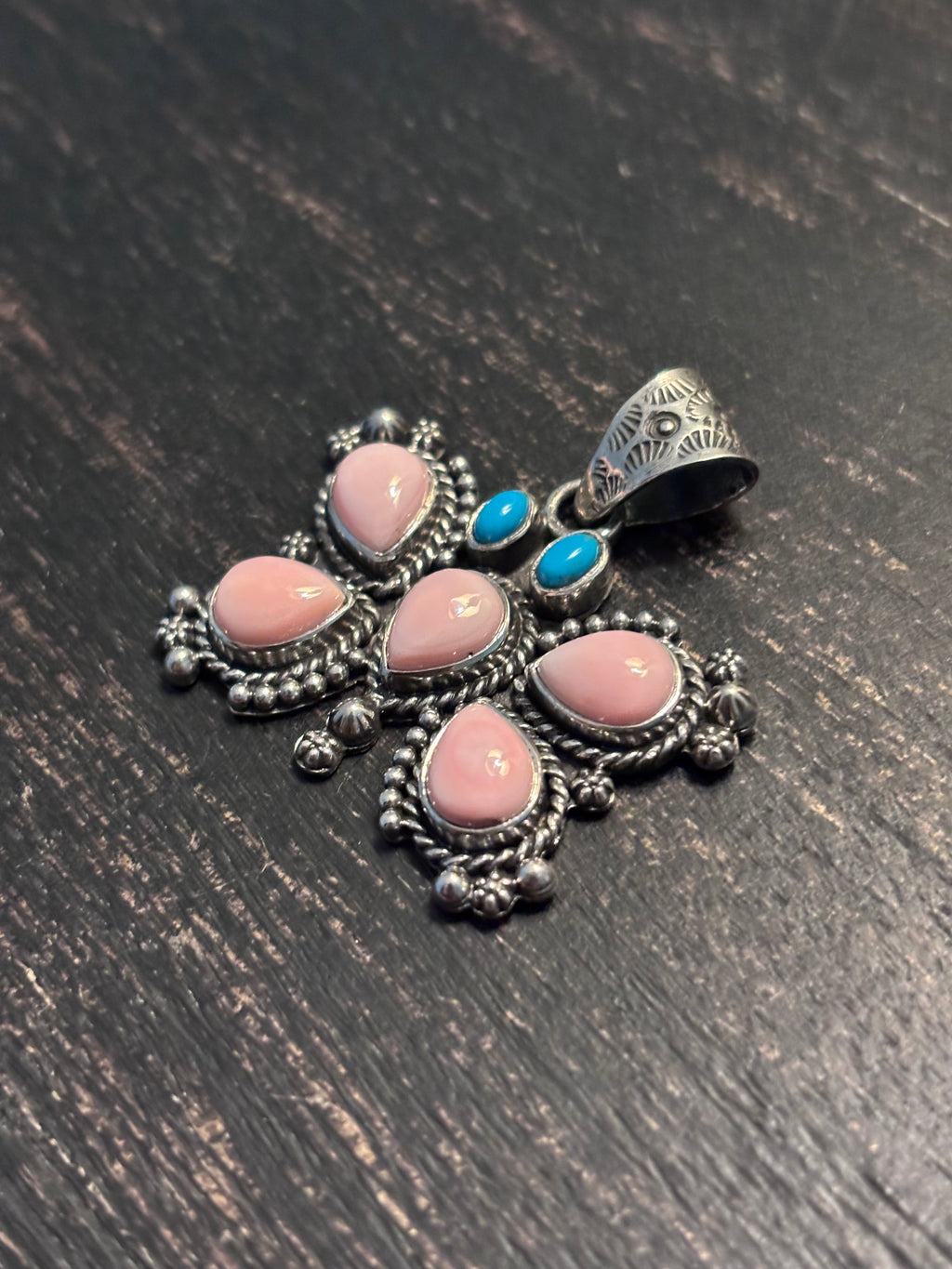 Pink Conch Turquoise Butterfly Pendant | 925 Sterling Silver A116