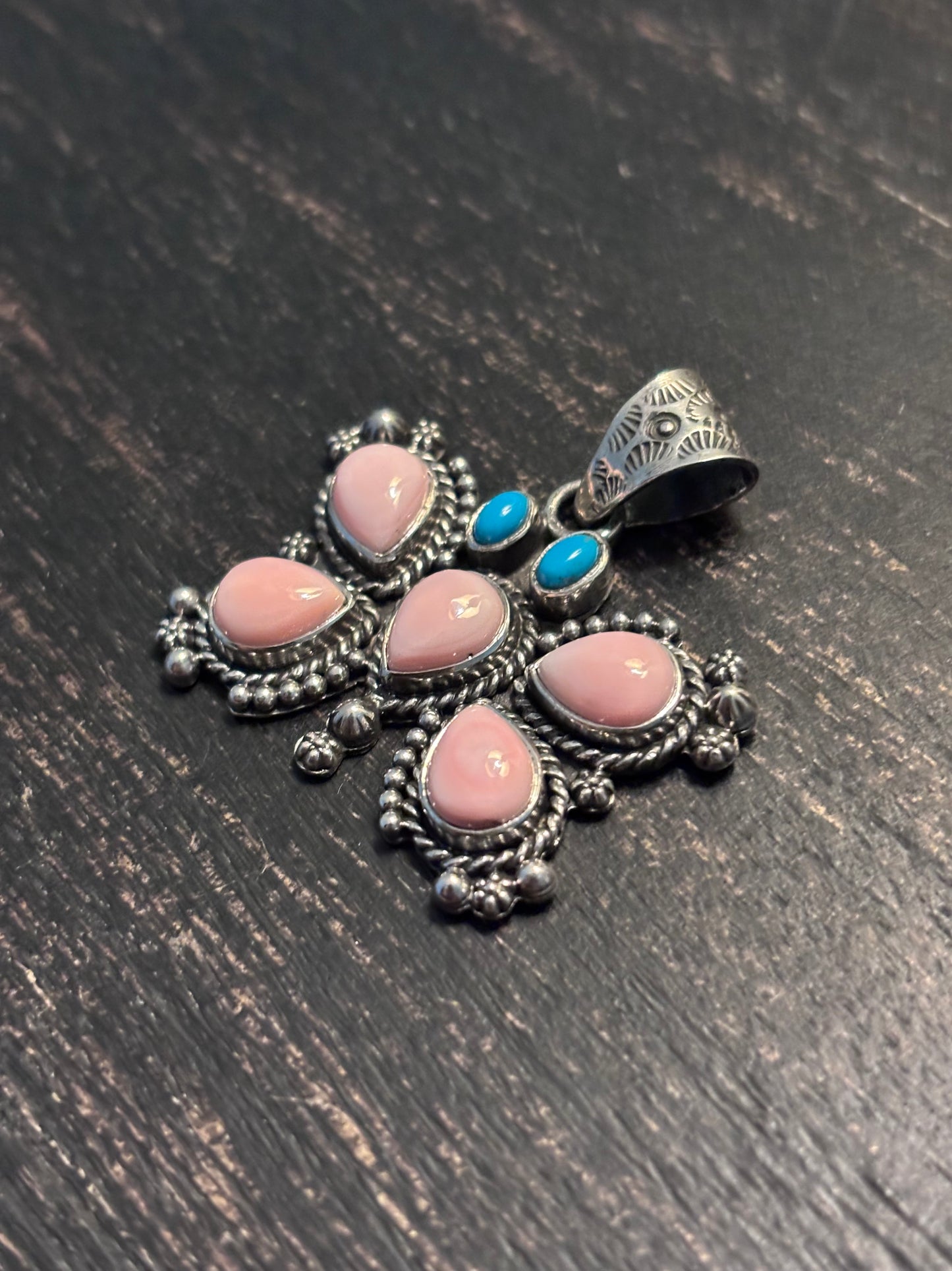 Pink Conch Turquoise Butterfly Pendant | 925 Sterling Silver A116