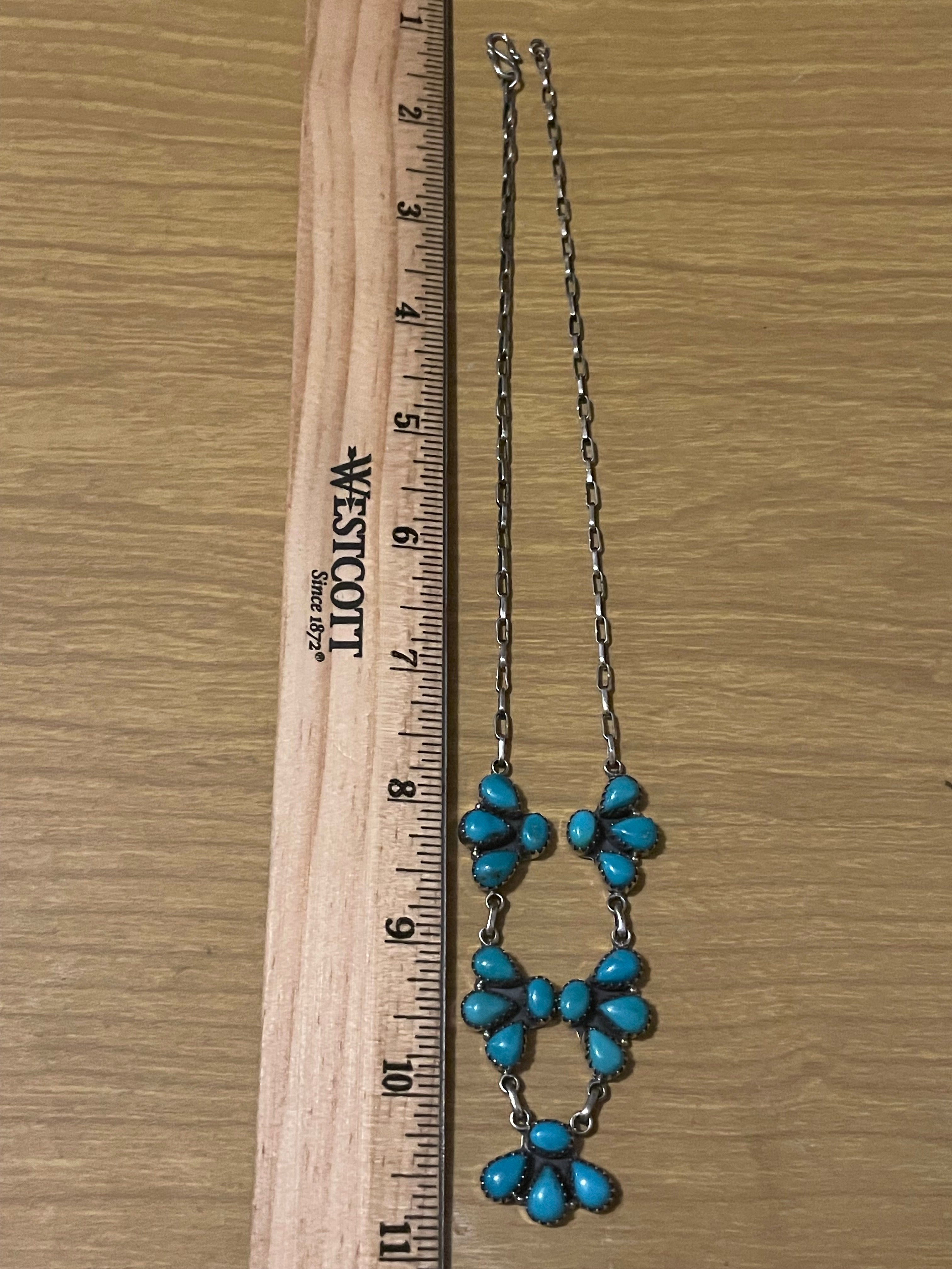 Kingman Turquoise Cluster Lariat Necklace | Sterling Silver G411