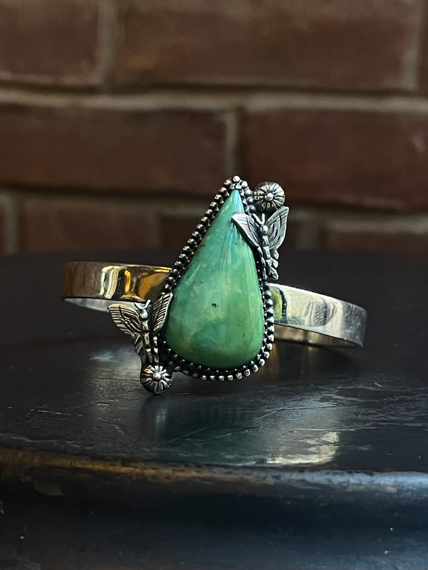 Kingman Turquoise Floral Butterfly Cuff | 925 Sterling Silver E490